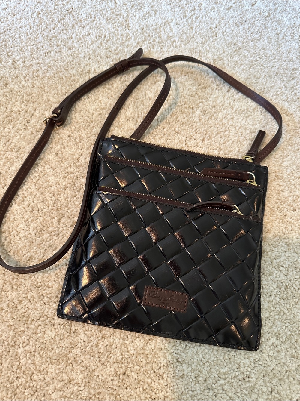 Dooney & Bourke Glossy Quilted Crossbody in Dark Brown